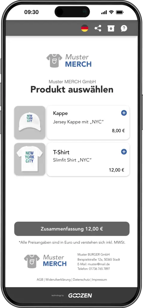 Goozen Shop Beispiel für Merchandise
