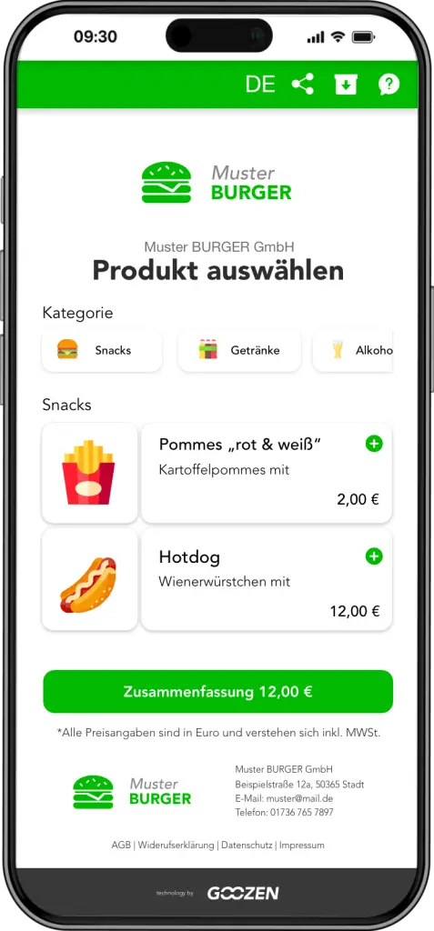 Goozen Shop Beispiel für Gastronomie