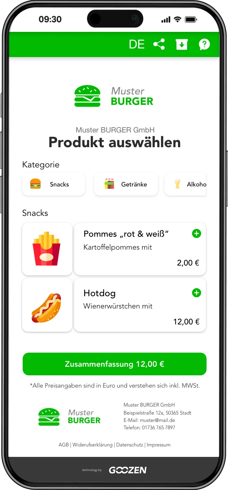 Goozen Shop Beispiel für Gastronomie