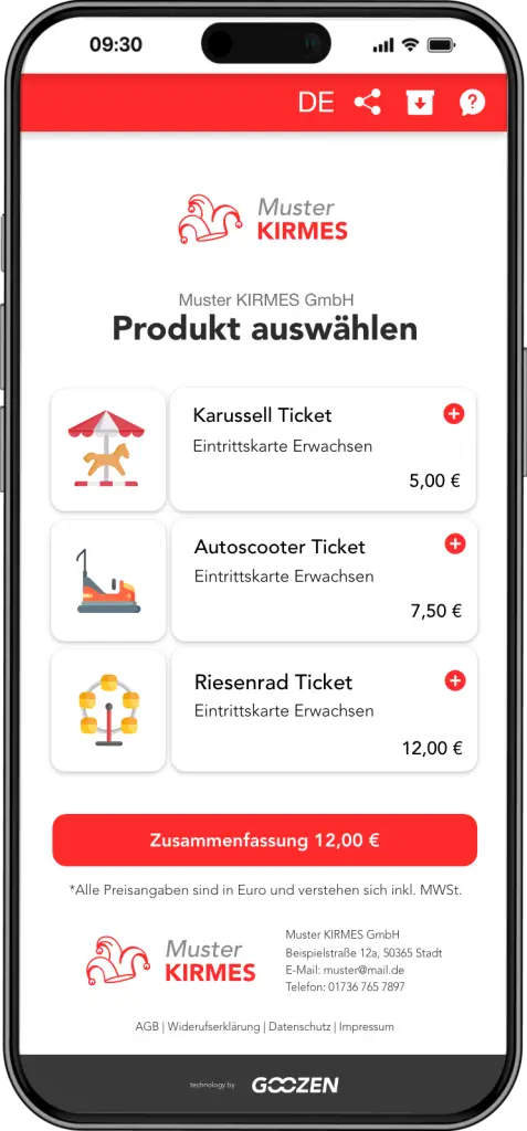 Goozen Shop Beispiel für Freizeit Tickets