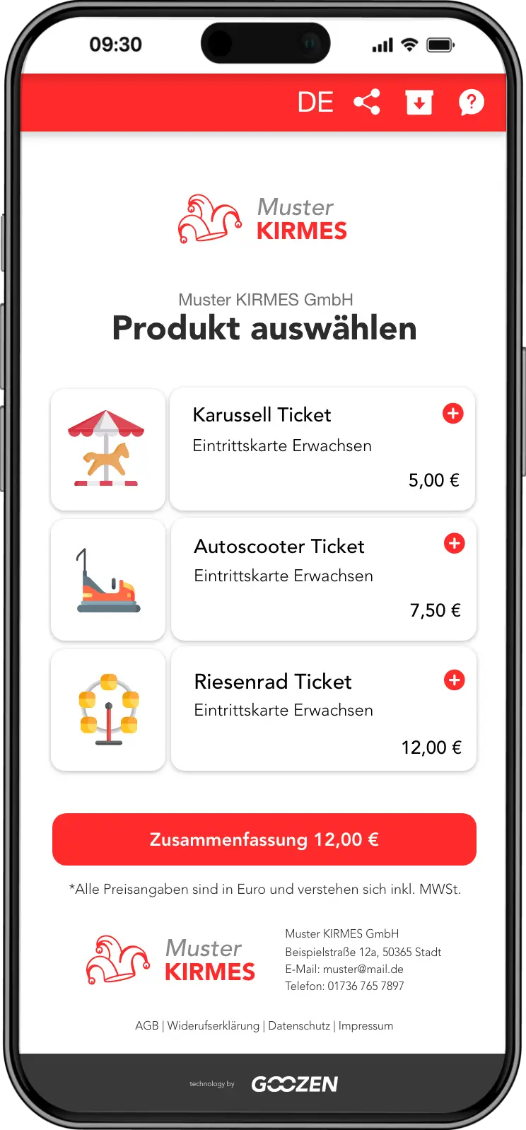 Goozen Shop Beispiel für Freizeit Tickets