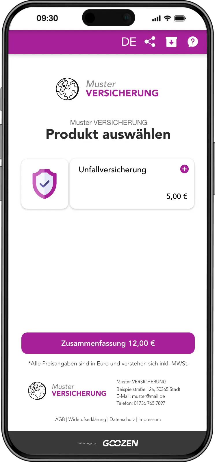Goozen Shop Beispiel für Tickets