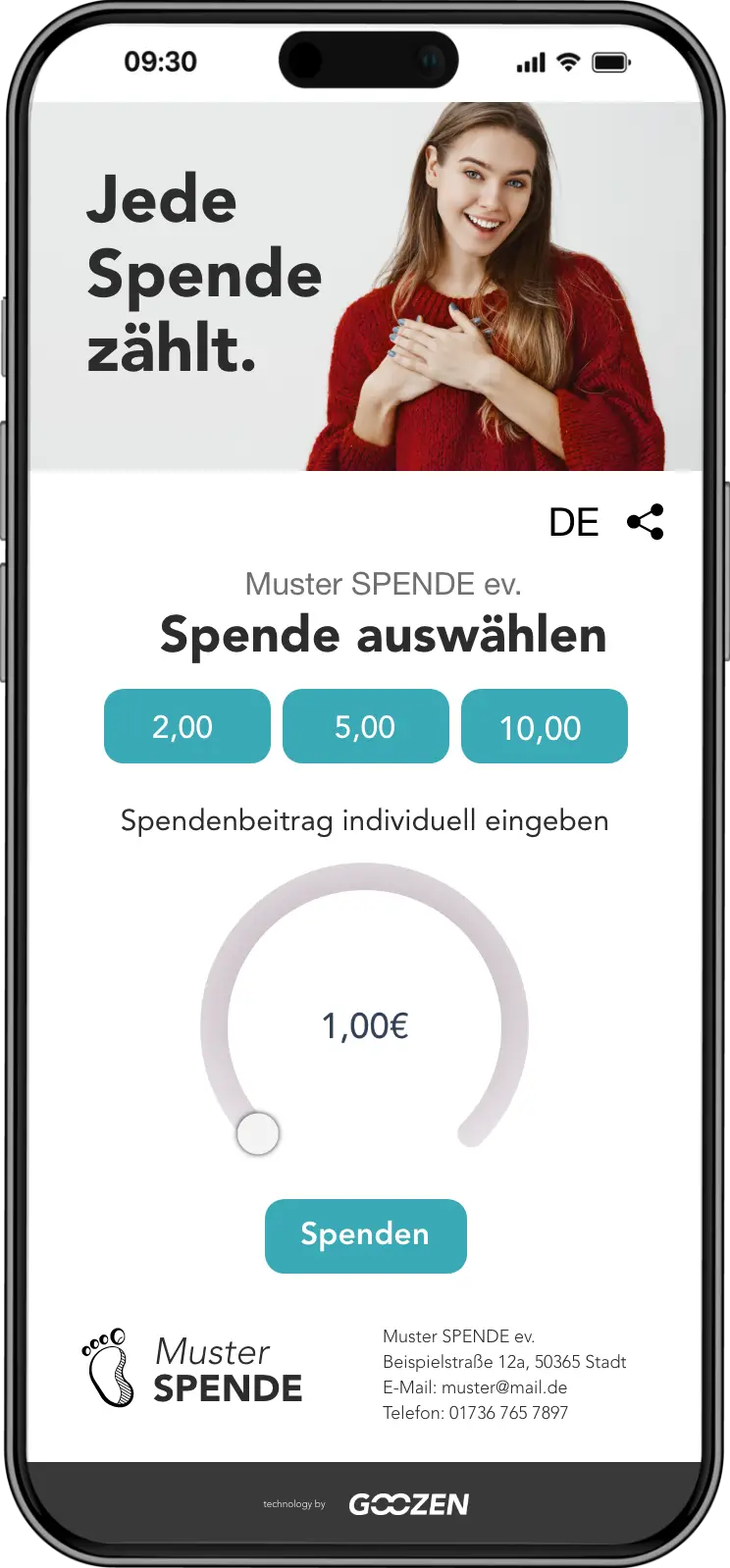 Goozen Shop Beispiel für Spenden