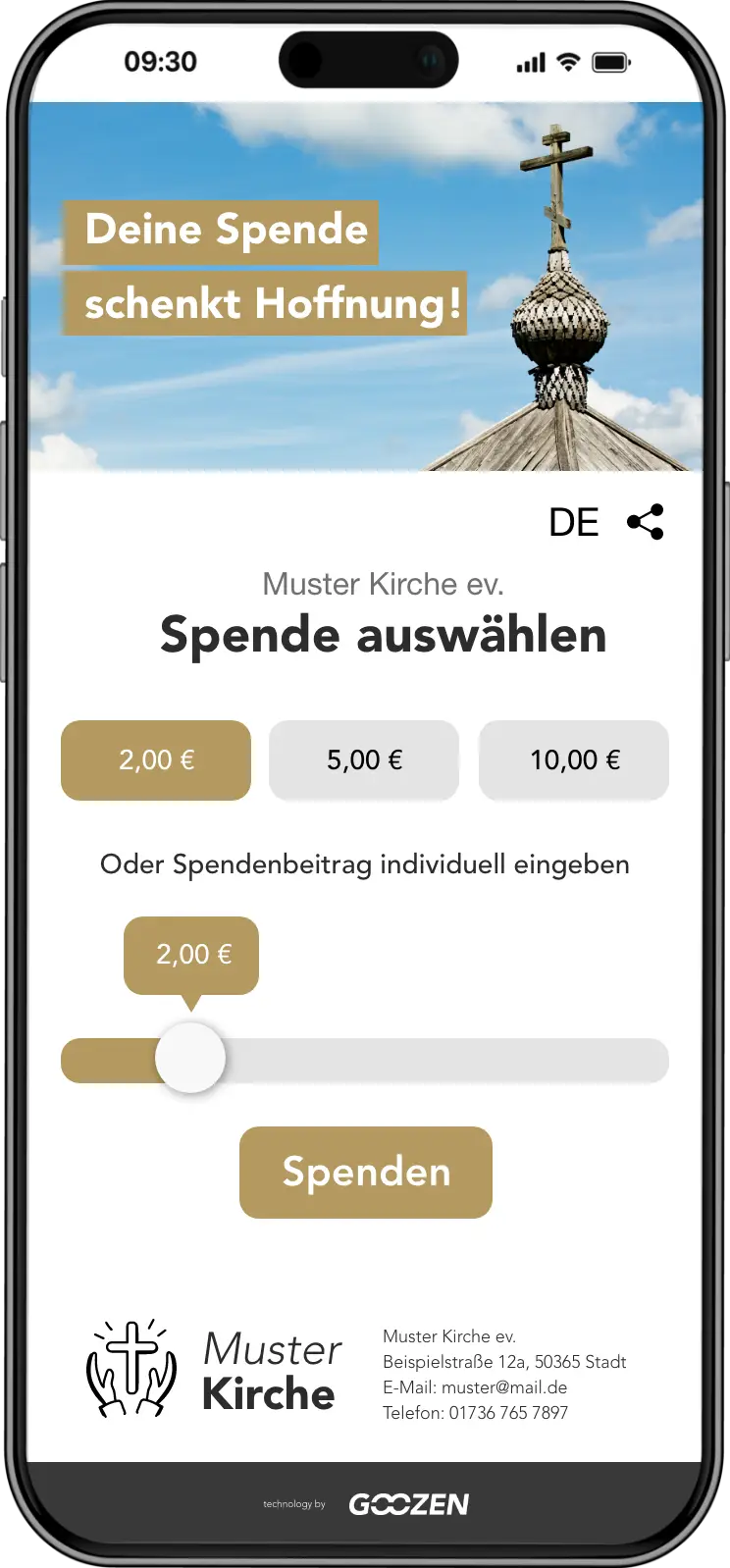 Goozen Shop Beispiel für Spenden